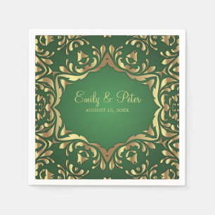 Shiny Royal Faux Gold Ornaments On Emerald Green  Napkins