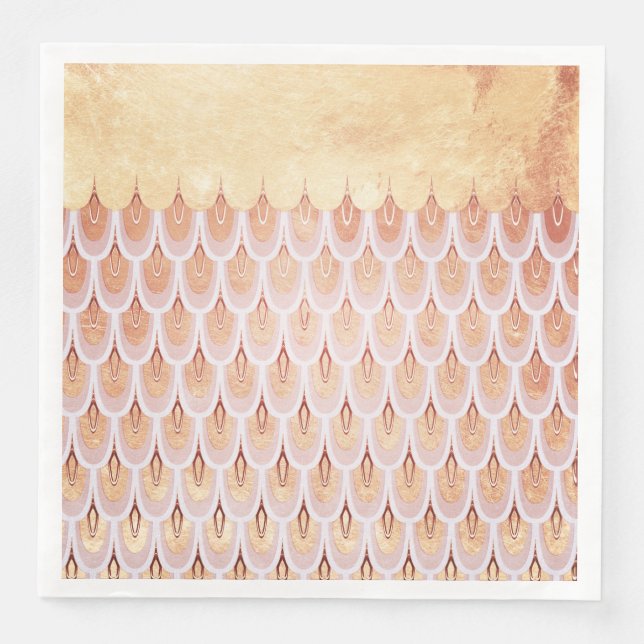 Shiny Salmon Pink Glitter Mermaid Fish Scales Paper Dinner Napkins (Front)