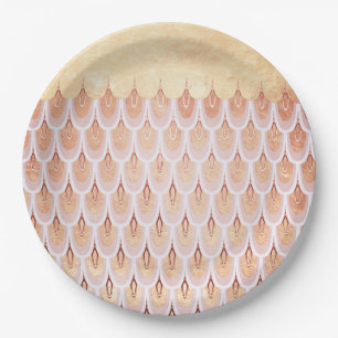 Shiny Salmon Pink Glitter Mermaid Fish Scales Paper Plates