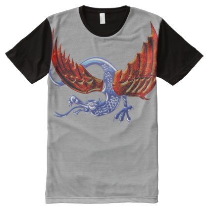 Shiny Scaly Blue Dragon with Fire Wings All-Over-Print Shirt