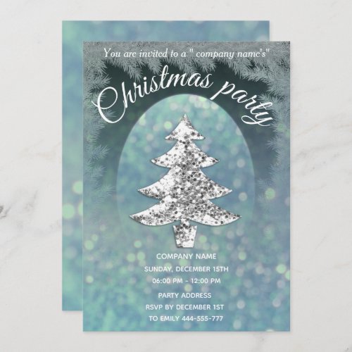 Shiny Sequins blue bokeh corporate Christmas party Invitation