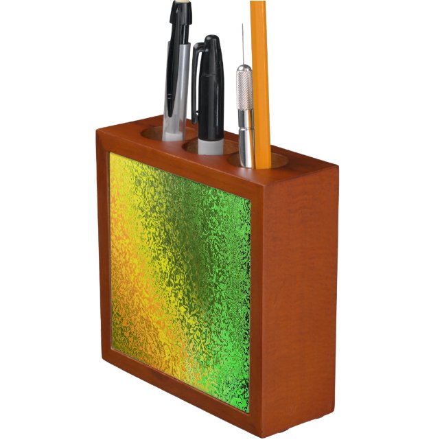 Shiny Shades of Yellow and Green Desk Organizer (In Situ)