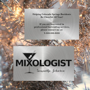 Shiny Silver & Black Event Bartender Business Card