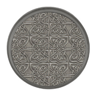Shiny Silver Connected Ovals Celtic Pattern Gunmetal Finish Lapel Pin