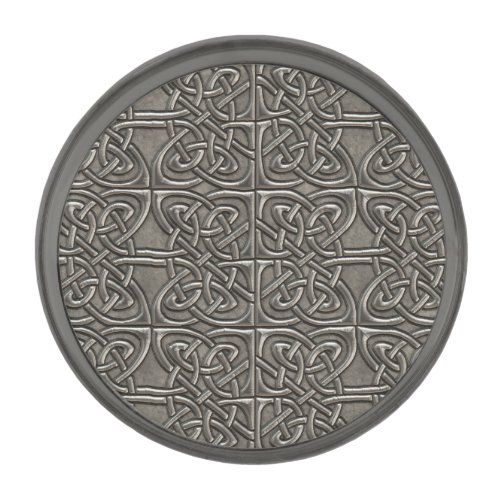 Shiny Silver Connected Ovals Celtic Pattern Gunmetal Finish Lapel Pin