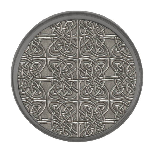 Shiny Silver Connected Ovals Celtic Pattern Gunmetal Finish Lapel Pin (Front)