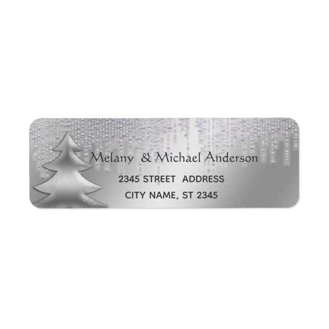 Shiny silver elegant Christmas tree holiday Label (Front)