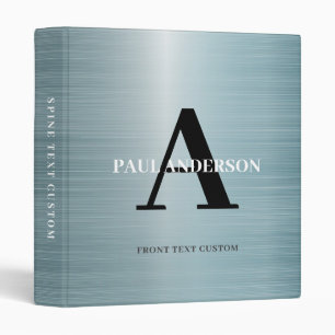 Shiny Silver Elegant Steel Metal Texture Monogram 3 Ring Binder