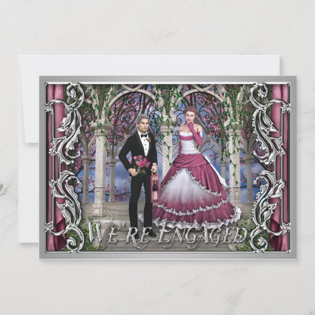 Shiny Silver Fantasy Wedding Classical Engagement Invitation (Front)