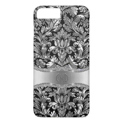 Shiny Silver floral Damasks Over Black iPhone 8 Plus7 Plus Case