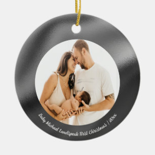 Shiny Silver Foil, Baby 1st Christmas Ceramic Ornament