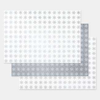 Shiny Silver Foil White Snowflake Pattern Foil Wrapping Paper Sheets