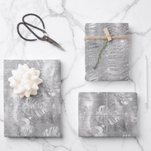 Shiny Silver Glam Animal Print Wrapping Paper Sheets
