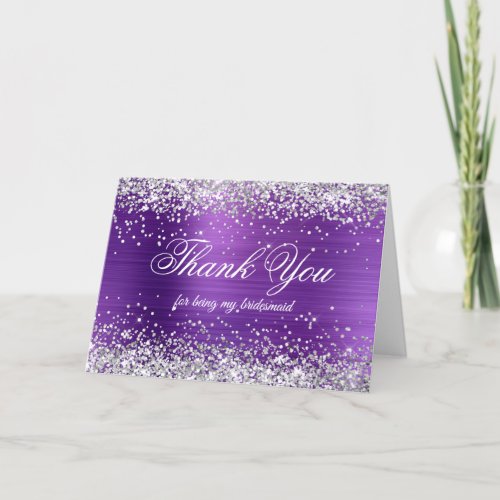 Shiny Silver Glitter Amethyst Foil Bridesmaid Thank You Card