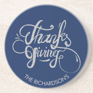 Shiny Silver Glitter- Thanksgiving Coaster