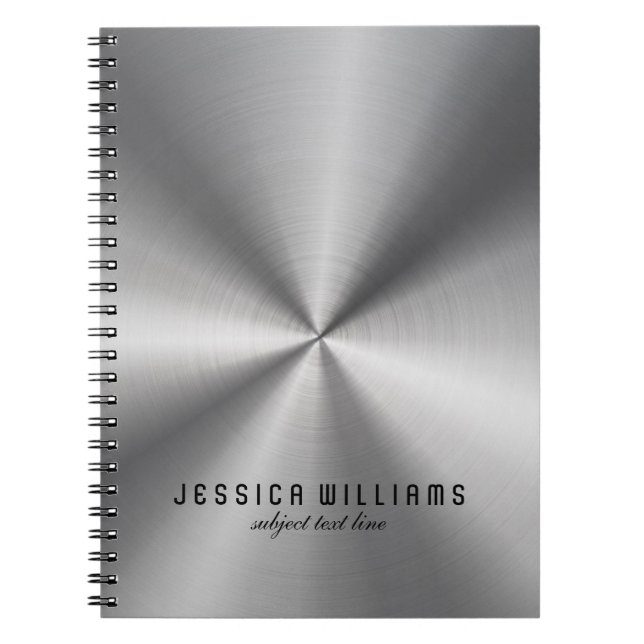 Shiny Silver Gray Stainless Steel Look Notebook (Front)