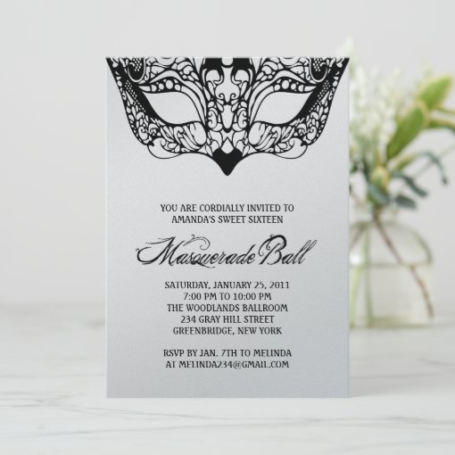 Shiny Silver Masquerade Invitations Zazzle