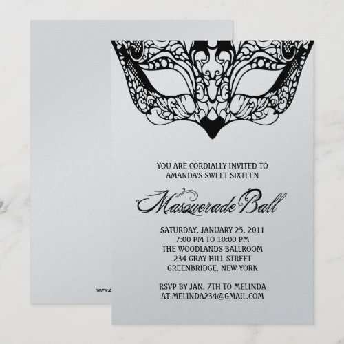 Shiny Silver Masquerade Invitations