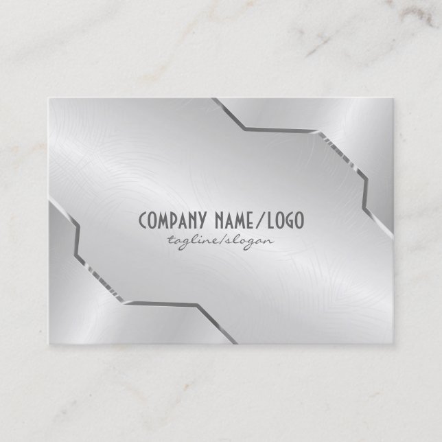 Shiny Silver Metallic Design- Stainless Steel Look Business Card (Front)