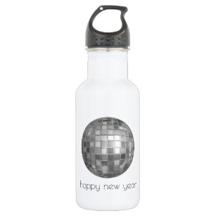 Shiny Silver Metallic Disco Ball Happy New Year Stainless Steel Water Bottle