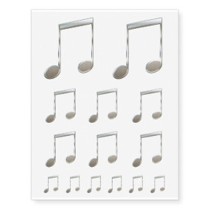 Shiny Silver Music Notation Beamed Whole Notes Temporary Tattoos