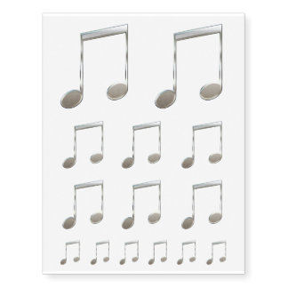 Shiny Silver Music Notation Beamed Whole Notes Temporary Tattoos
