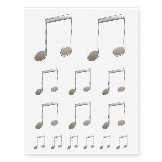 Shiny Silver Music Notation Beamed Whole Notes Temporary Tattoos (Front)