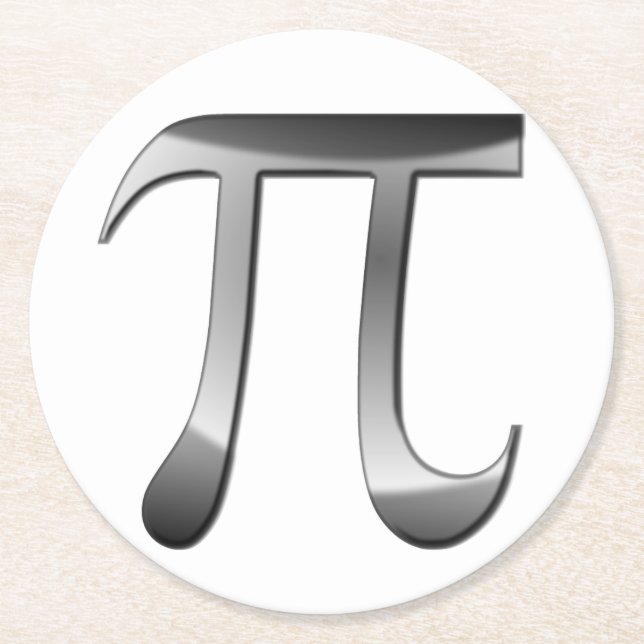 Shiny Silver Pi Symbol Round Paper Coaster (Front)