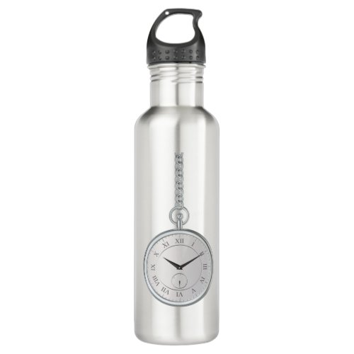 Shiny silver pocket watch with chain stainless steel water bottle