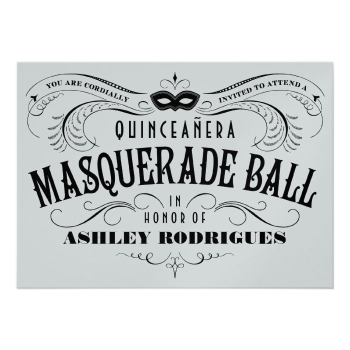 Shiny Silver Quinceanera Masquerade Invitations