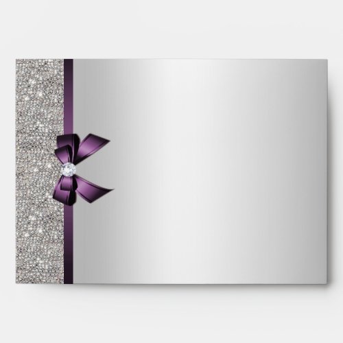 Shiny Silver Sequins Diamonds Purple Bow Envelope