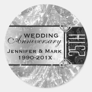 Shiny Silver & Sparkles 25th Wedding Anniversary Classic Round Sticker