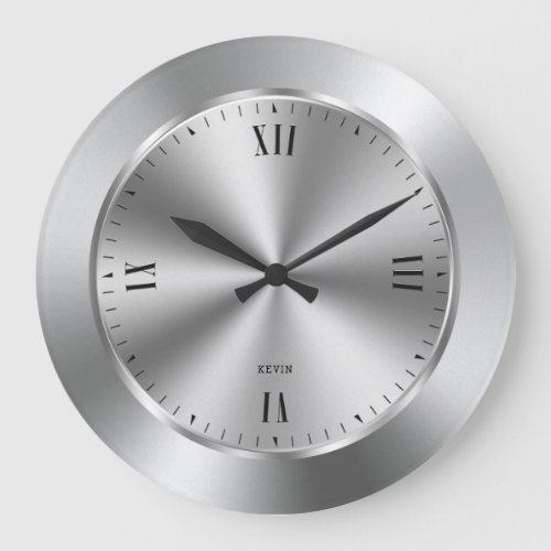 Shiny Silver Stainless Steel Large Clock