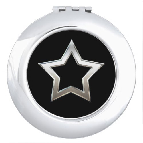 Shiny Silver Star Shape Outline Digital Design Compact Mirror