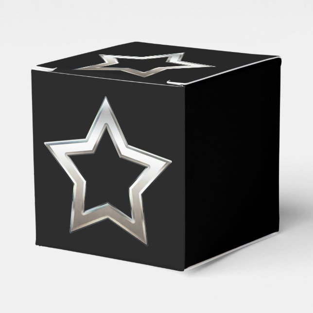 Shiny Silver Star Shape Outline Digital Design Favor Boxes (Front Side)