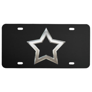 Shiny Silver Star Shape Outline Digital Design License Plate