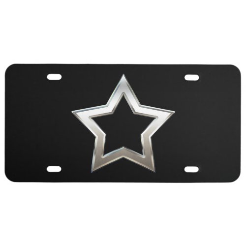 Shiny Silver Star Shape Outline Digital Design License Plate