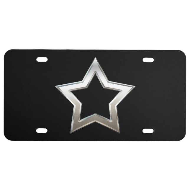 Shiny Silver Star Shape Outline Digital Design License Plate (Front)