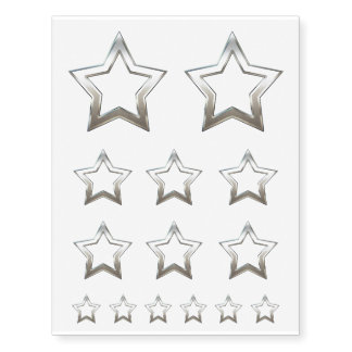 Shiny Silver Star Shape Outline Digital Design Temporary Tattoos