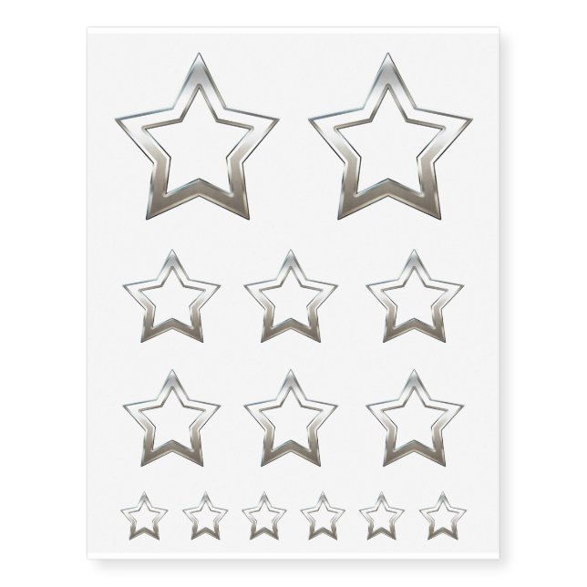 Shiny Silver Star Shape Outline Digital Design Temporary Tattoos (Front)