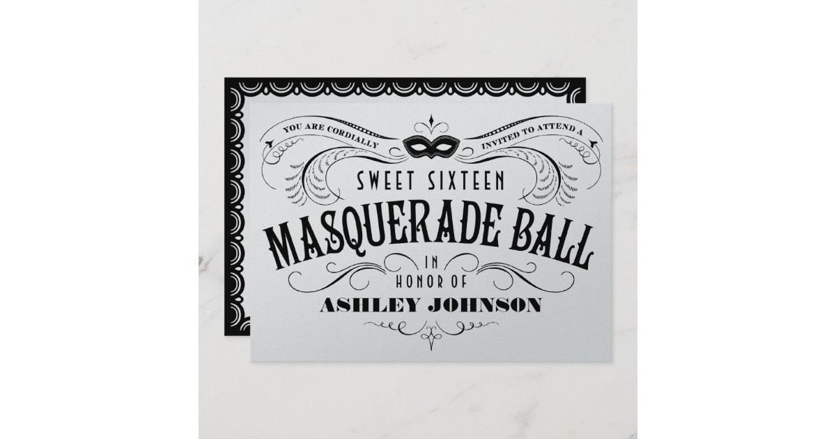 Shiny Silver Sweet 16 Masquerade Ball Invitations | Zazzle