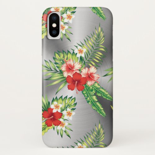 Shiny Silver  Tropical Flowers Pattern 2 iPhone X Case