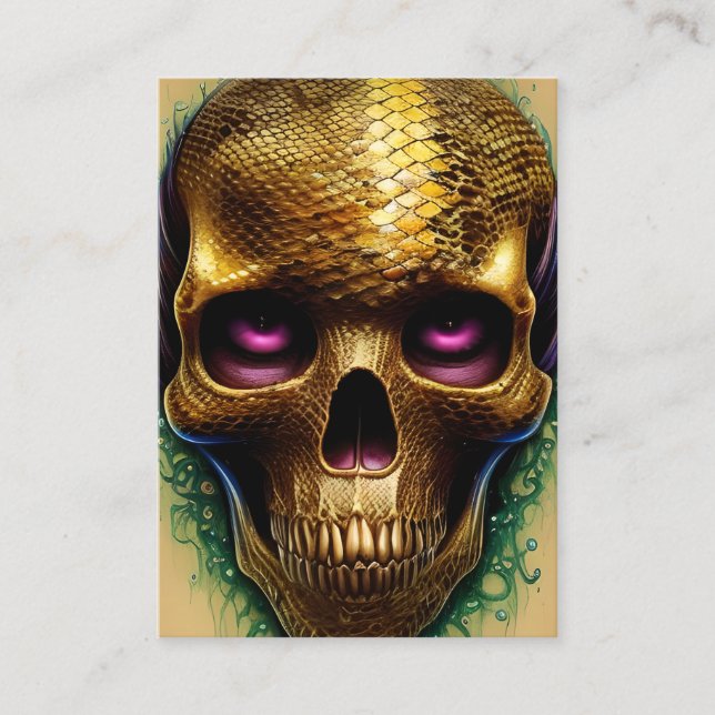  Shiny Smooth Glass Look for Gold Skull Business Card (Front)