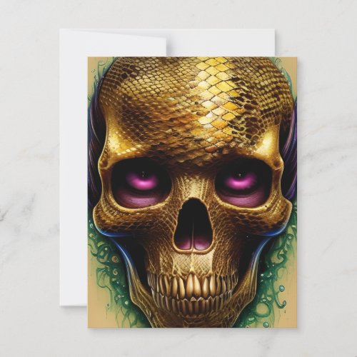  Shiny Smooth Glass Look for Gold Skull Note Card