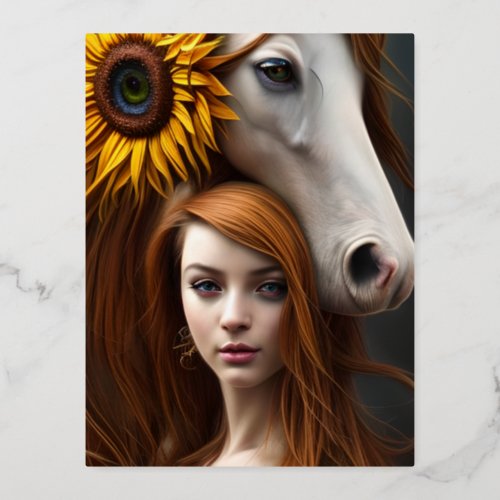 Shiny Smooth Glass Look for Horse HyperRealistic Foil Holiday Postcard