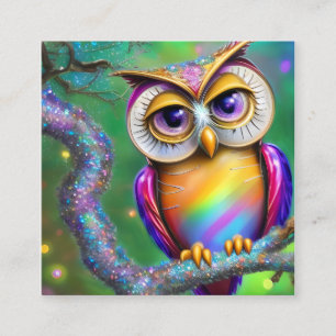 Shiny Smooth Glass Look for Owl Square Business Card