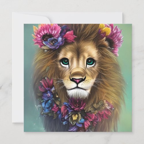 Shiny Smooth Glass Look Watercolor Lioness Note Card