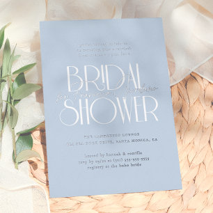 Shiny Something Blue Modern Floral Bridal Shower Foil Invitation