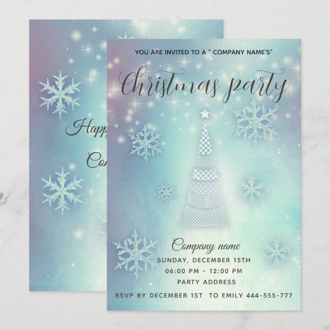 Shiny sparkle blue snowflakes corporate Christmas Invitation (Front/Back)