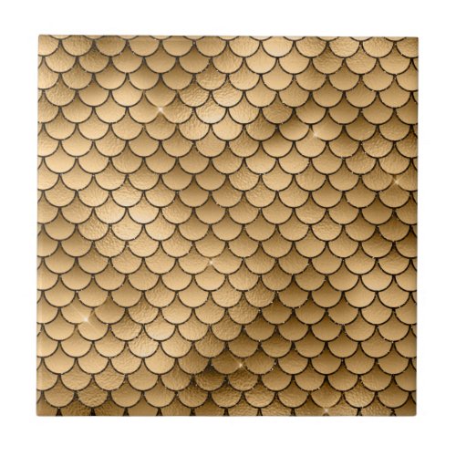 Shiny Sparkle Golden Bronze Fish Scale Mermaid Ceramic Tile